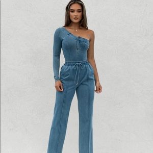 JLUXLABEL NAT x LIV denim button me up bodysuit.